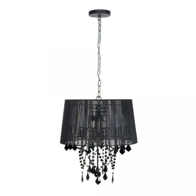 Lampa wisząca Mona z czarnym kloszem z tkaniny i czarnymi kryształkami LP‑5005/5P czarna Light Prestige