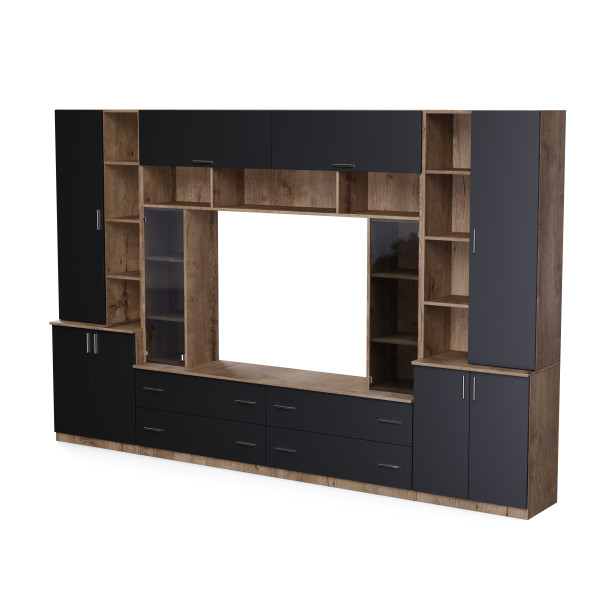 Meblościanka Modena Dąb Lefkas/Czarny Onyx 340 cm 996434