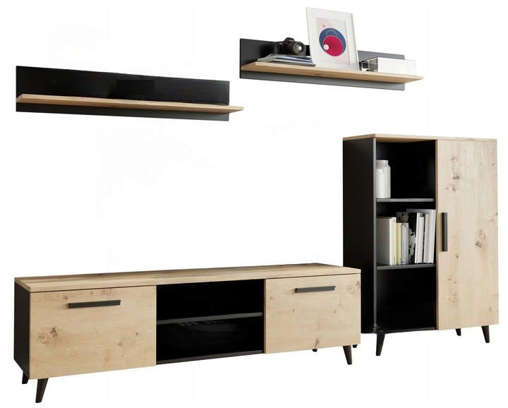 Meblościanka OSLO czarny-artisan komoda szafka rtv 272584
