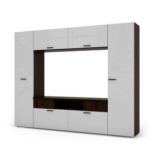 Meblościanka Pluton Sonoma Ciemna/Biały Połysk 240 cm 1041494 Meblościanka Pluton Sonoma Ciemna/Biały Połysk 240 cm 1041494