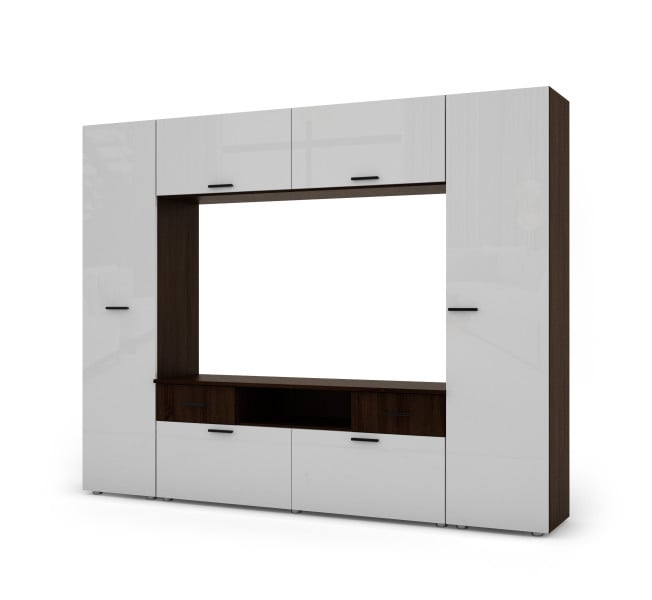 Meblościanka Pluton Sonoma Ciemna/Biały Połysk 240 cm 1041494