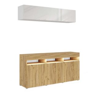 Meblościanka PREMIUM 175 cm komoda barek biały/dąb craft złoty 749030