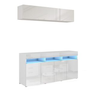 Meblościanka PREMIUM 175 cm komoda barek biały połysk 749031