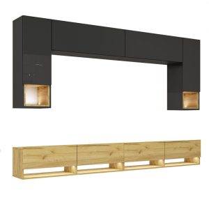 Meblościanka PREMIUM do pokoju dąb craft złoty/czarny 749035