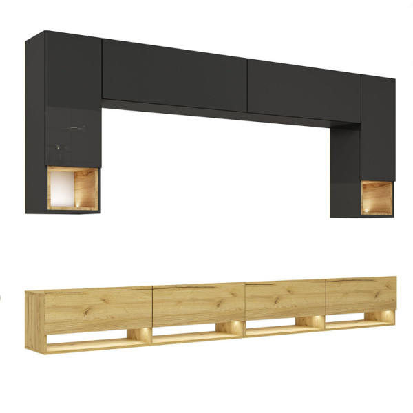 Meblościanka PREMIUM do pokoju dąb craft złoty/czarny 749035