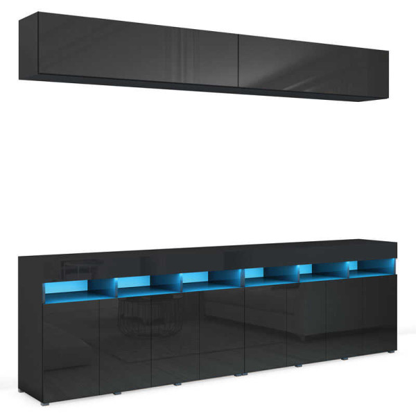 Meblościanka PREMIUM do salonu 280 cm czarny połysk 749056