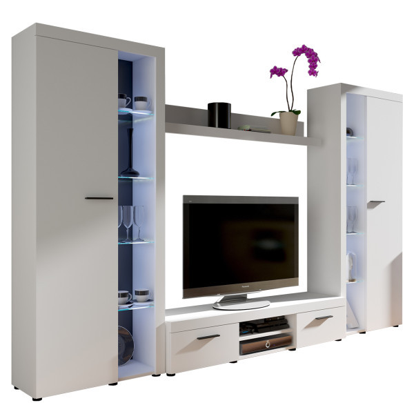 Meblościanka RUMBA XL RTV + Półka ścienna + 2xWitryna Biały 261433