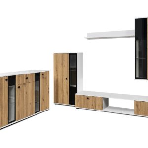 Meblościanka SALSA MDF z frezowaniem + komoda Artisan/Biały 301224 Meblościanka SALSA MDF z frezowaniem + komoda Artisan/Biały 301224
