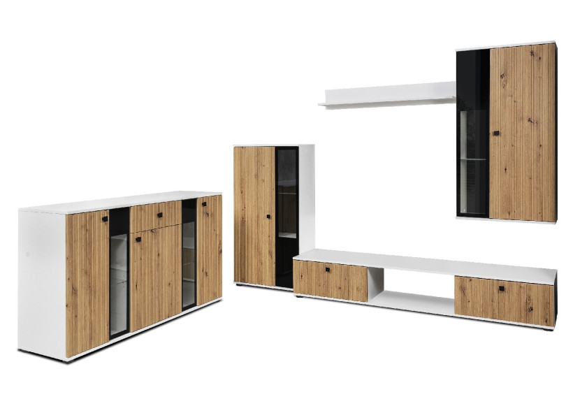 Meblościanka SALSA MDF z frezowaniem + komoda Artisan/Biały 301224