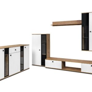 Meblościanka SALSA MDF z frezowaniem + komoda Biały/Artisan 301228 Meblościanka SALSA MDF z frezowaniem + komoda Biały/Artisan 301228