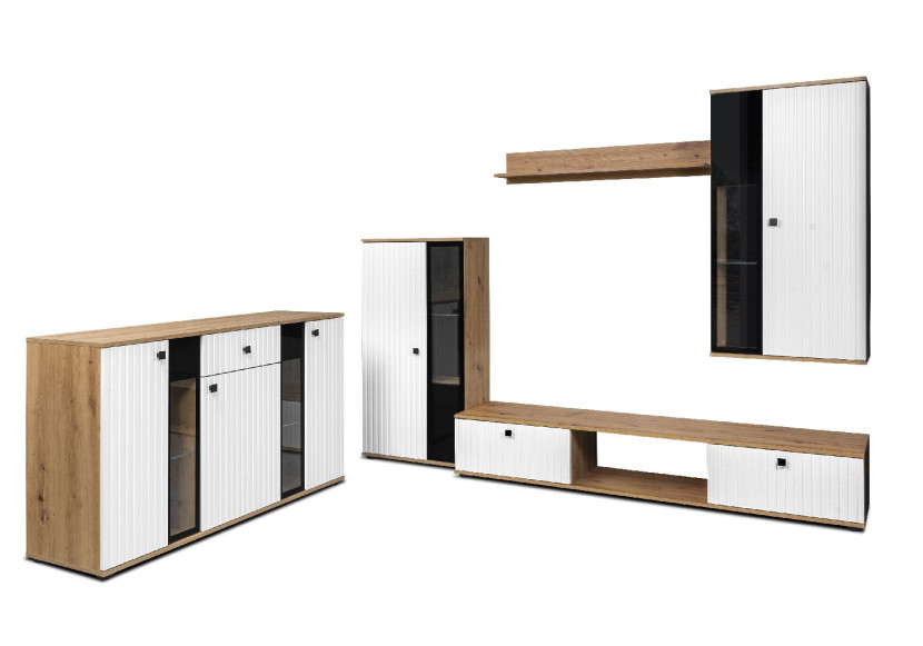 Meblościanka SALSA MDF z frezowaniem + komoda Biały/Artisan 301228