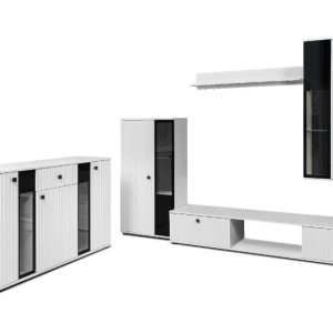 Meblościanka SALSA MDF z frezowaniem + komoda Biały/Biały 301222 Meblościanka SALSA MDF z frezowaniem + komoda Biały/Biały 301222