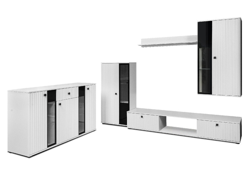 Meblościanka SALSA MDF z frezowaniem + komoda Biały/Biały 301222