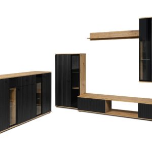 Meblościanka SALSA MDF z frezowaniem + komoda Czarny/Artisan 301223 Meblościanka SALSA MDF z frezowaniem + komoda Czarny/Artisan 301223