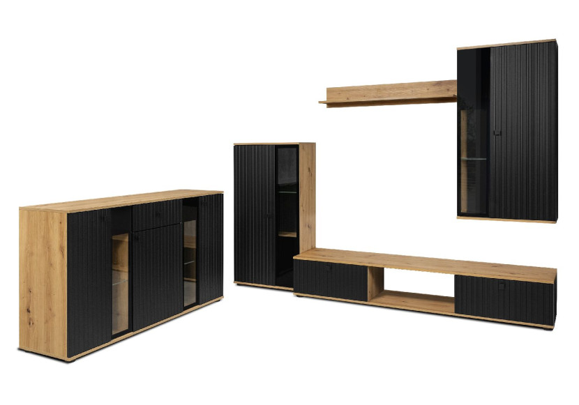 Meblościanka SALSA MDF z frezowaniem + komoda Czarny/Artisan 301223