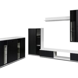 Meblościanka SALSA MDF z frezowaniem + komoda Czarny/Biały 301227 Meblościanka SALSA MDF z frezowaniem + komoda Czarny/Biały 301227