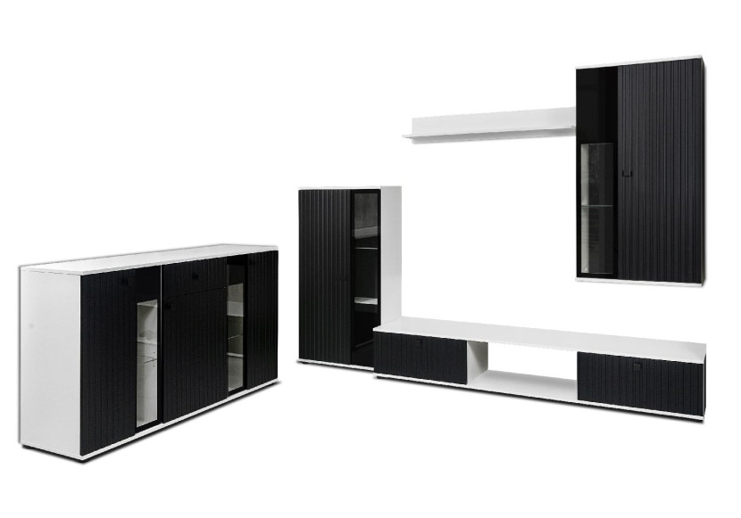 Meblościanka SALSA MDF z frezowaniem + komoda Czarny/Biały 301227