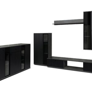 Meblościanka SALSA MDF z frezowaniem + komoda czarny/matera 301225 Meblościanka SALSA MDF z frezowaniem + komoda czarny/matera 301225