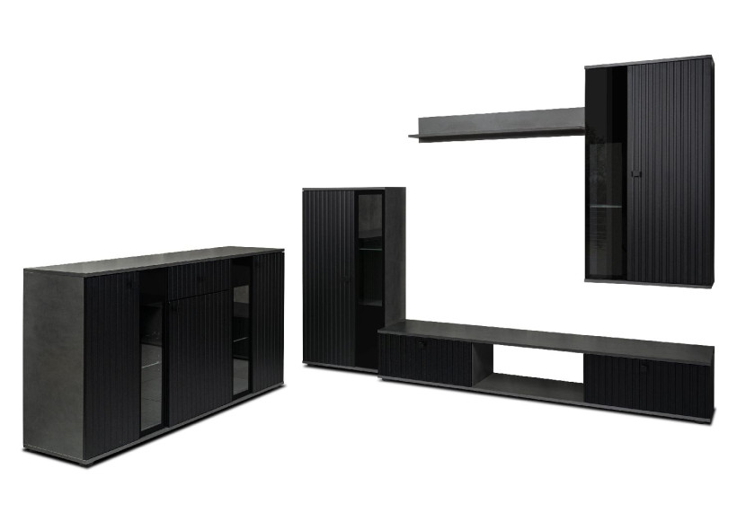 Meblościanka SALSA MDF z frezowaniem + komoda czarny/matera 301225