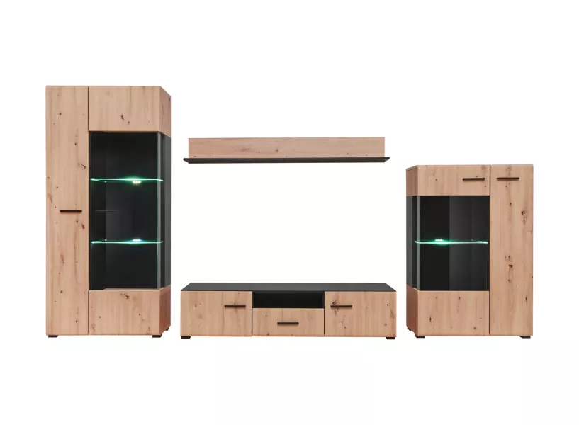 Meblościanka SOLIDO dąb artisan/czarny mat 825444