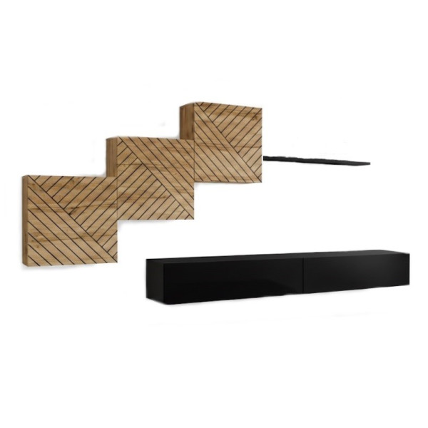 Meblościanka SWITCH LAMEL X dąb wotan/czarna 935789