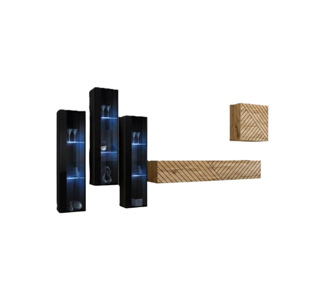 Meblościanka SWITCH LAMEL XIII czarna/dąb wotan 930206