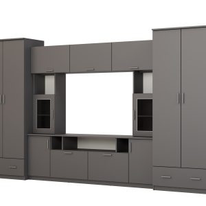 Meblościanka Tajga Szary Grafit – Okucia Premium 370 cm 1049368 Meblościanka Tajga Szary Grafit – Okucia Premium 370 cm 1049368