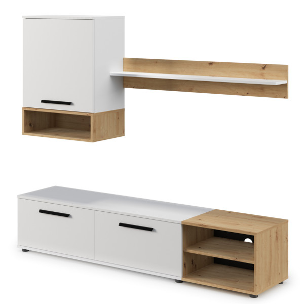 Meblościanka Vento 180 cm – biały mat + dąb artisan 718717