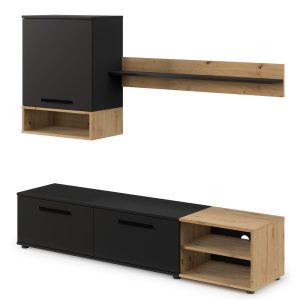 Meblościanka Vento 180 cm – matowa czerń + dąb artisan 718718 Meblościanka Vento 180 cm – matowa czerń + dąb artisan 718718
