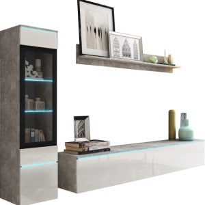 Meblościanka VEVE 1 w kolorze beton/biały połysk 300503 Meblościanka VEVE 1 w kolorze beton/biały połysk 300503