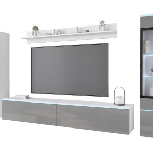 Meblościanka VEVE 2 w kolorze biały/szary połysk z LED 715614 Meblościanka VEVE 2 w kolorze biały/szary połysk z LED 715614