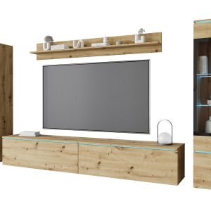 Meblościanka VEVE 2 w kolorze dąb artisan z oświetleniem LED 355039 Meblościanka VEVE 2 w kolorze dąb artisan z oświetleniem LED 355039