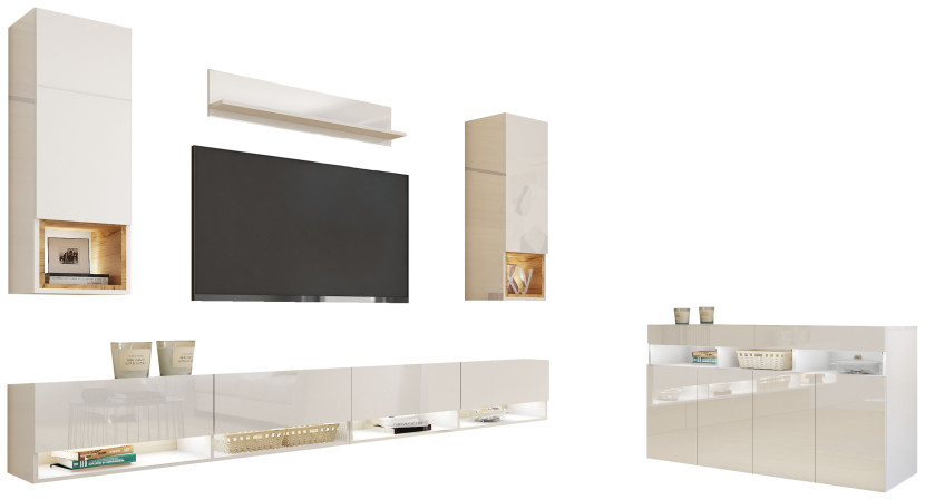 Meblościanka z komodą biały połysk PREMIUM 754432