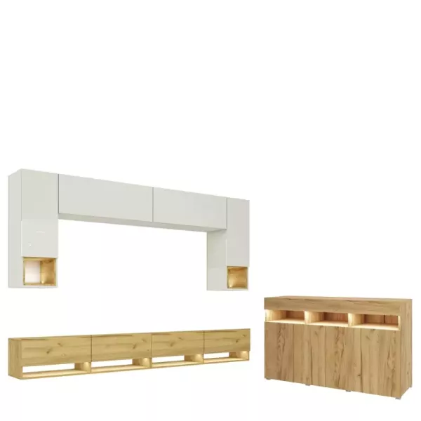 Meblościanka z komodą PREMIUM dąb craft złoty/biały 748311