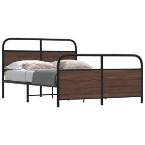 Metalowa rama łóżka bez materaca brązowy dąb 140×190 cm 458434 Metalowa rama łóżka bez materaca brązowy dąb 140×190 cm 458434