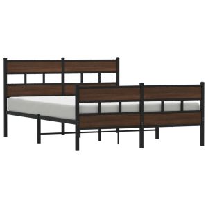 Metalowa rama łóżka bez materaca brązowy dąb 150×200 cm 435083 Metalowa rama łóżka bez materaca brązowy dąb 150×200 cm 435083