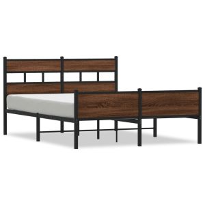 Metalowa rama łóżka bez materaca brązowy dąb 160×200 cm 435216 Metalowa rama łóżka bez materaca brązowy dąb 160×200 cm 435216