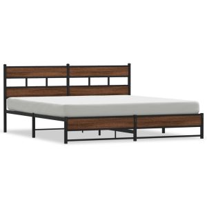 Metalowa rama łóżka bez materaca brązowy dąb 180×200 cm 435143 Metalowa rama łóżka bez materaca brązowy dąb 180×200 cm 435143