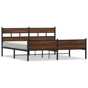 Metalowa rama łóżka bez materaca brązowy dąb 180×200 cm 435235 Metalowa rama łóżka bez materaca brązowy dąb 180×200 cm 435235