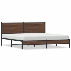 Metalowa rama łóżka bez materaca brązowy dąb 180×200 cm 435099 Metalowa rama łóżka bez materaca brązowy dąb 180×200 cm 435099