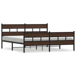 Metalowa rama łóżka bez materaca brązowy dąb 180×200 cm 435337 Metalowa rama łóżka bez materaca brązowy dąb 180×200 cm 435337