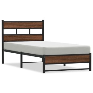 Metalowa rama łóżka bez materaca brązowy dąb 75×190 cm 435084 Metalowa rama łóżka bez materaca brązowy dąb 75×190 cm 435084