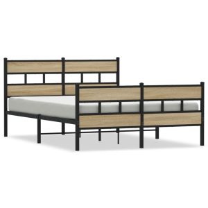 Metalowa rama łóżka bez materaca dąb sonoma 135×190 cm 435672 Metalowa rama łóżka bez materaca dąb sonoma 135×190 cm 435672
