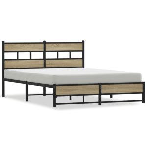Metalowa rama łóżka bez materaca dąb sonoma 150×200 cm 435769 Metalowa rama łóżka bez materaca dąb sonoma 150×200 cm 435769