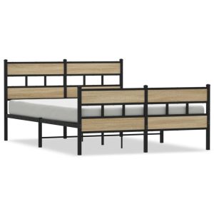 Metalowa rama łóżka bez materaca dąb sonoma 150×200 cm 435713 Metalowa rama łóżka bez materaca dąb sonoma 150×200 cm 435713