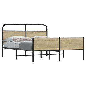 Metalowa rama łóżka bez materaca dąb sonoma 150×200 cm 458424 Metalowa rama łóżka bez materaca dąb sonoma 150×200 cm 458424