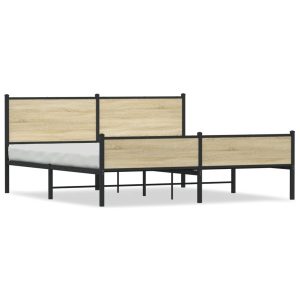 Metalowa rama łóżka, bez materaca, dąb sonoma, 160×200 cm 436258 Metalowa rama łóżka, bez materaca, dąb sonoma, 160×200 cm 436258