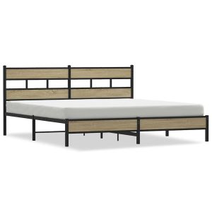 Metalowa rama łóżka bez materaca dąb sonoma 200×200 cm 435858 Metalowa rama łóżka bez materaca dąb sonoma 200×200 cm 435858