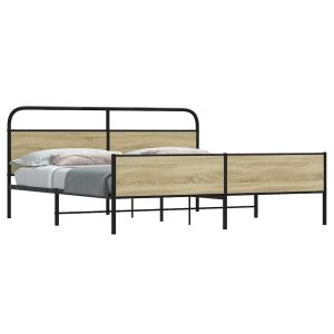 Metalowa rama łóżka bez materaca dąb sonoma 200×200 cm 458414 Metalowa rama łóżka bez materaca dąb sonoma 200×200 cm 458414