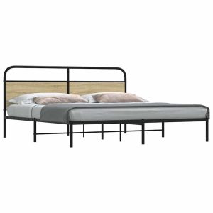 Metalowa rama łóżka bez materaca dąb sonoma 200×200 cm 458711 Metalowa rama łóżka bez materaca dąb sonoma 200×200 cm 458711